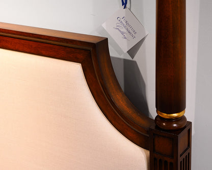 Four Post Cherry and Upholstered King Bed Frame