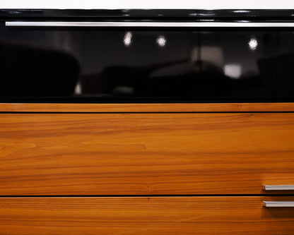 Contemporary Black Lacquer and Walnut Nesting Media Console