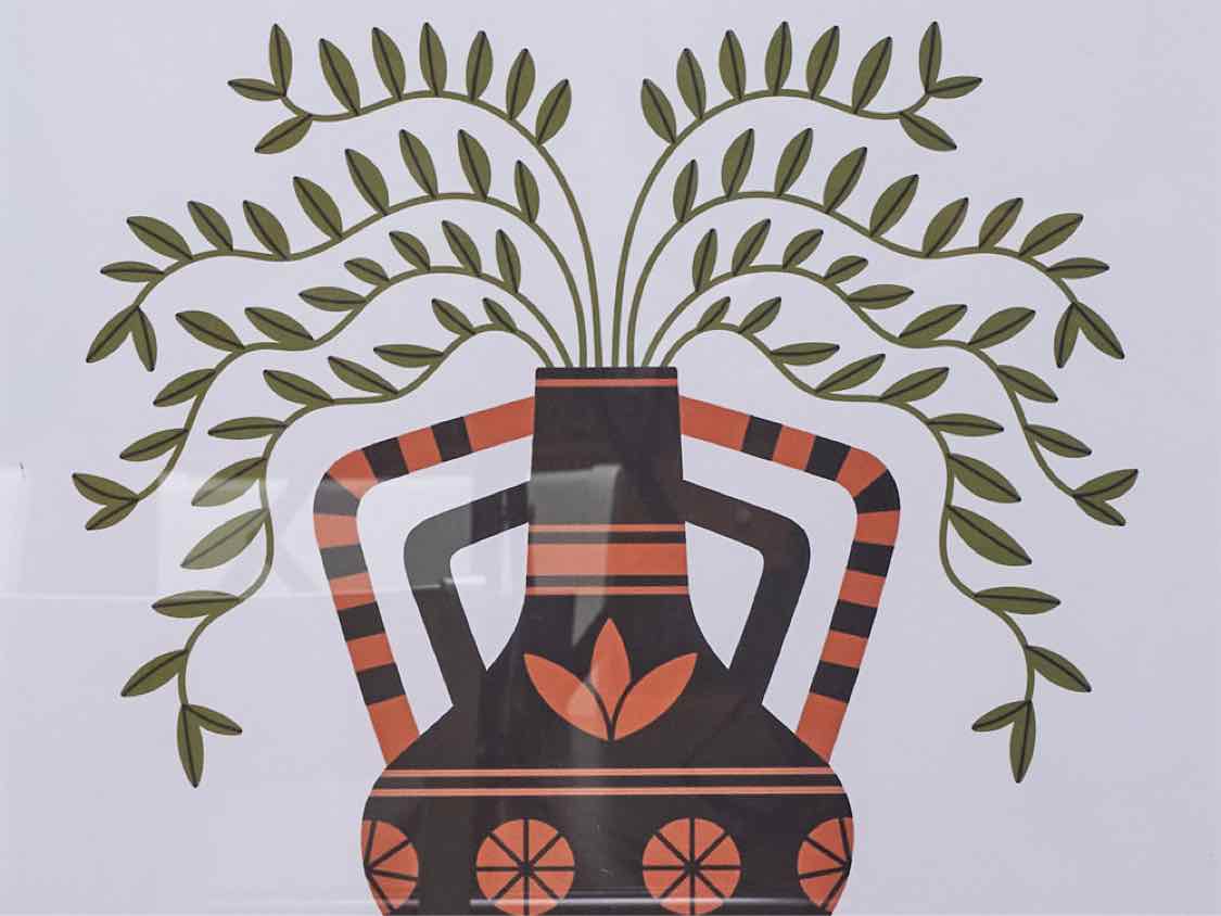 Distressed Black Framed Foliage In Vase Print Under Glass