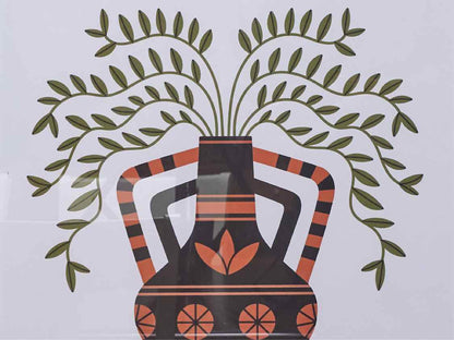 Distressed Black Framed Foliage In Vase Print Under Glass