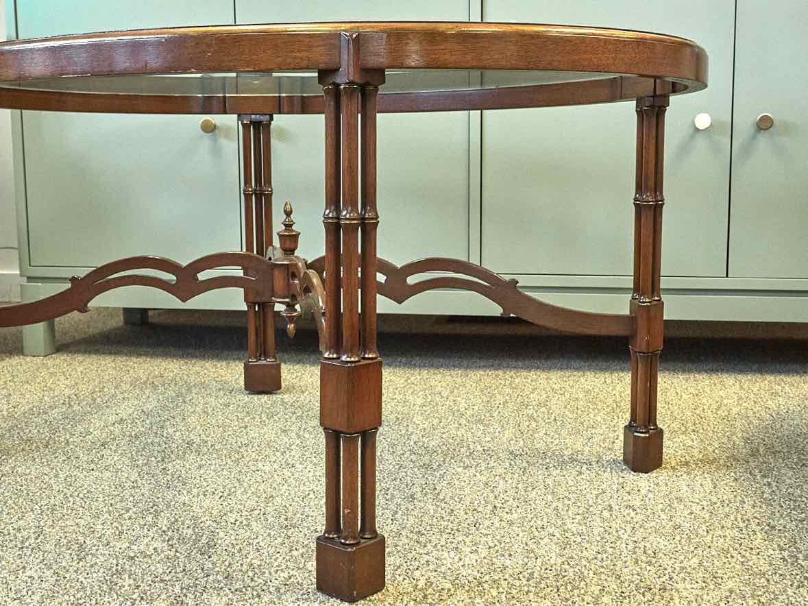 Oval Mahogany Cocktail Table with Beveled Glass Top