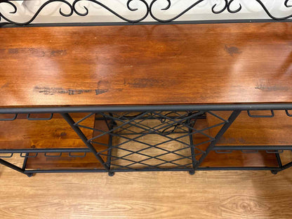 Metal Wine Rack with Wooden Shelves