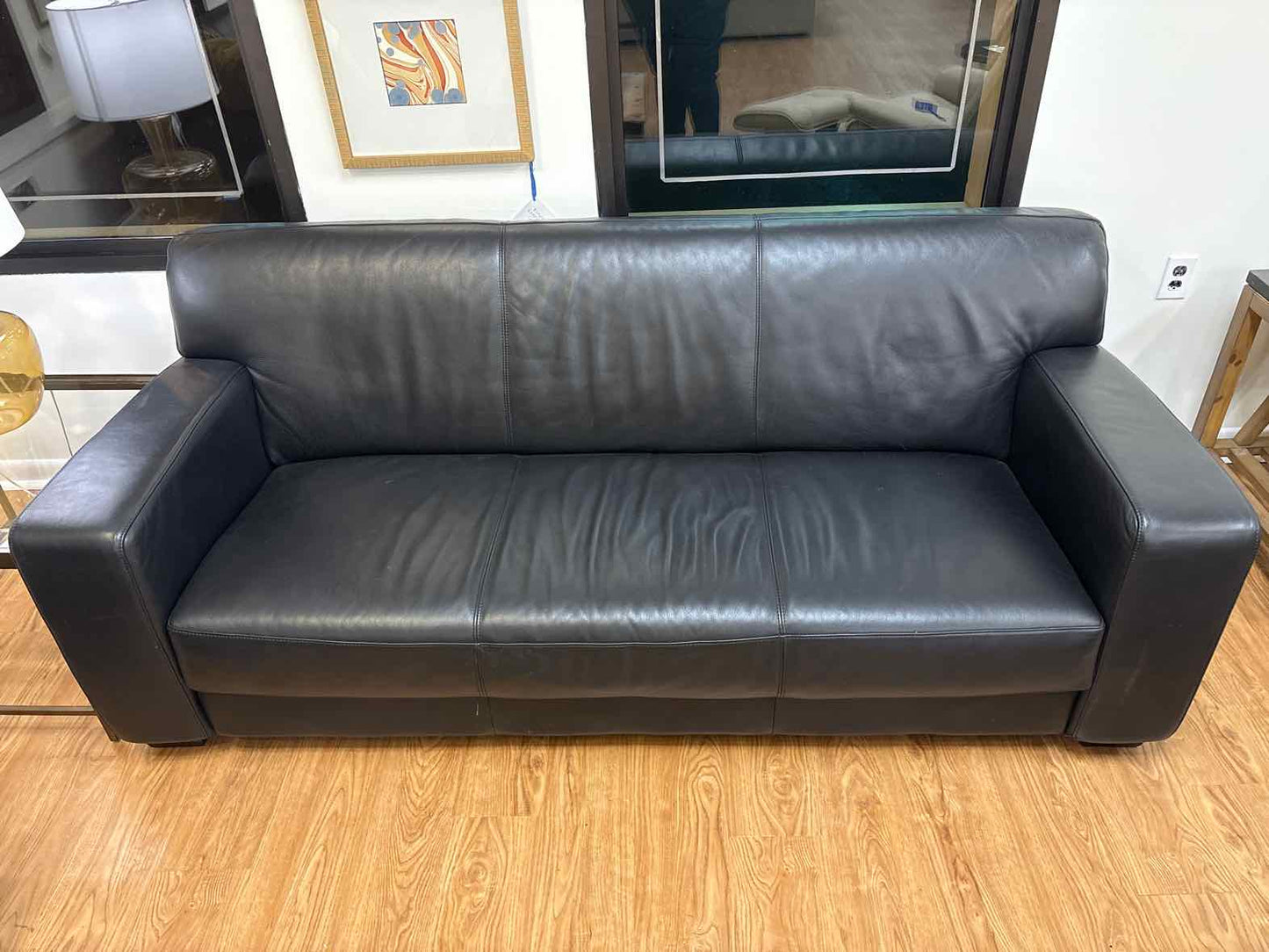 Ethan Allen Black Leather Sofa