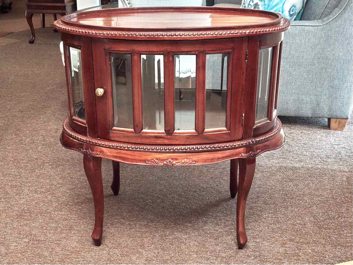 Soild Mahogany Oval Beveled Glass Door Curio Cabinet