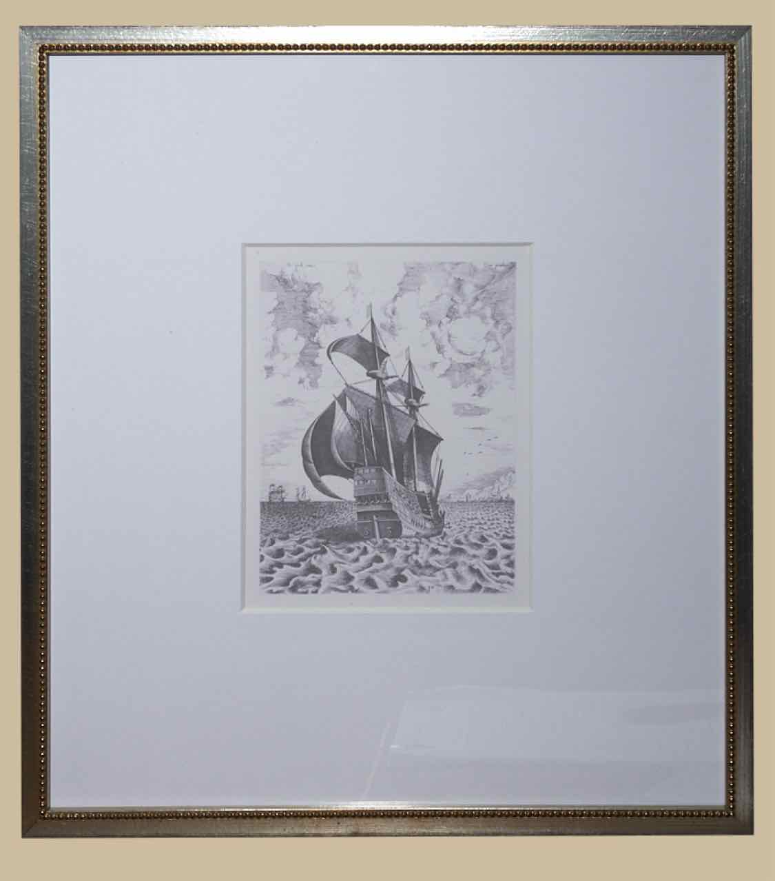 Framed Giclee: 'Sailing Vessels III - Armed Four Master Sailing Toward a Port'