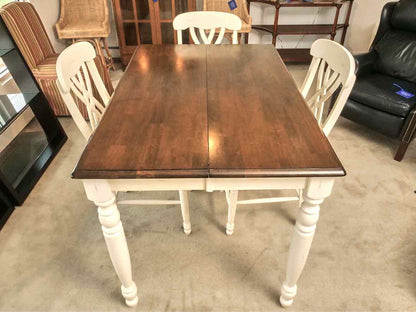 White Finish Espresso Finish Top Pub Height Table &  4 Chair Set