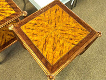 Pair of Gilded Square Side Tables on Casters with Decorative Top and Shelf
