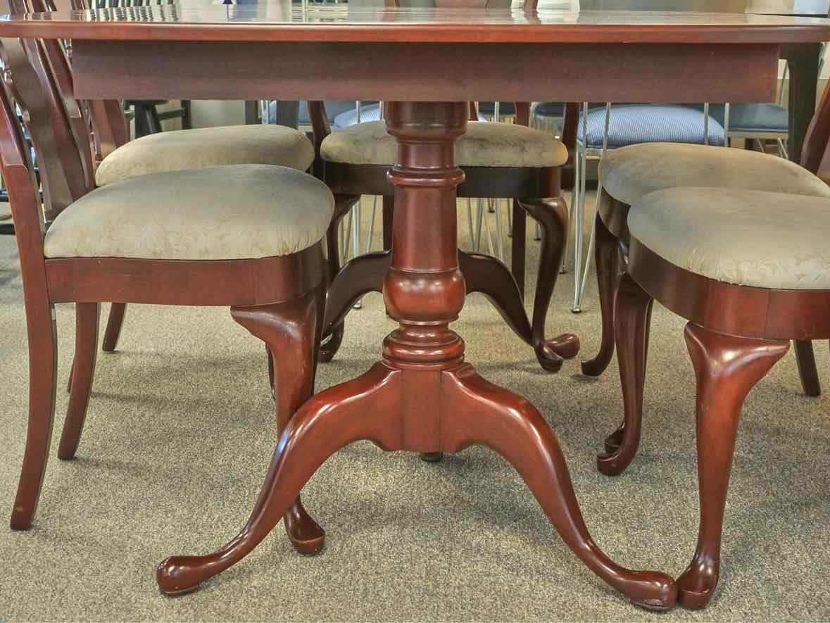 Hitchcock Double Pedestal Cherry Extension Dining Table & Set of 6 Chairs