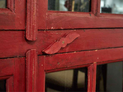 Crate & Barrel Glass Door Display Cabinet in Rustic Red