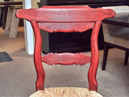 Set of 8 Red Finish Dining Chairs with Rush Seats