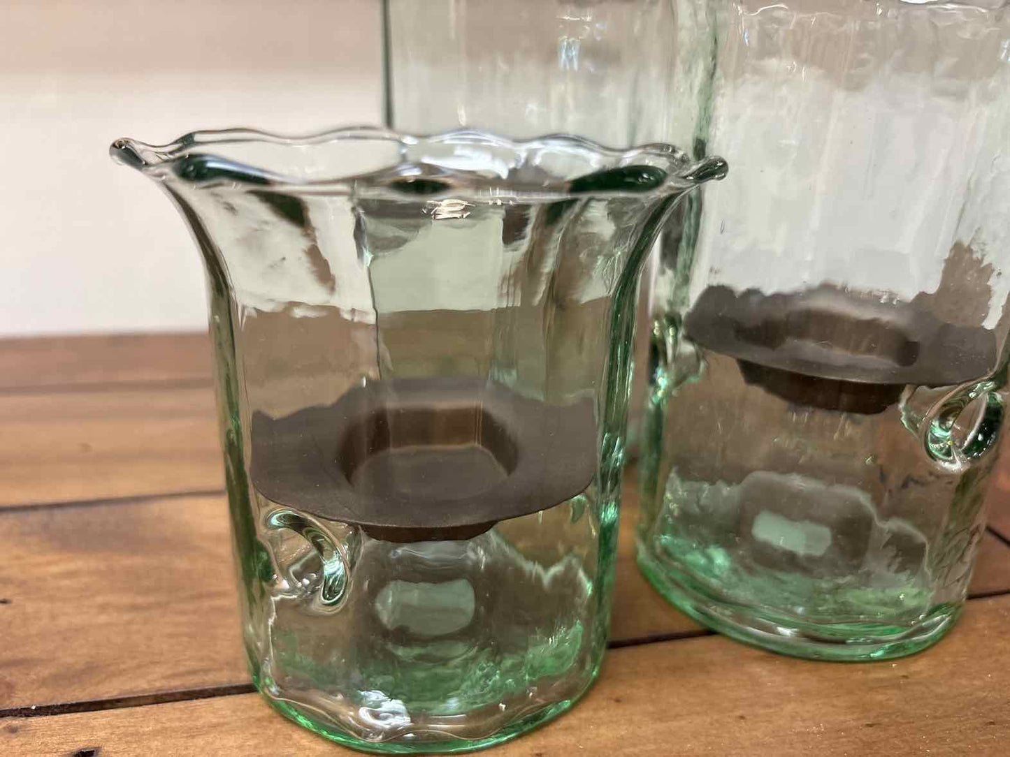 Set of Three Recycled Glass Ribbed Votive Cylinders
