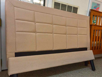 Full Sand Color Upholstered  Button Back  Headboard Bed