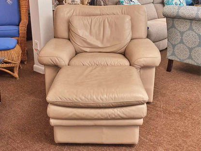Italian Dove Taupe Bonded Leather Chair and Ottoman