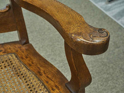 Pair of Pressback Oak Dining Arm Chairs with Cane Seats