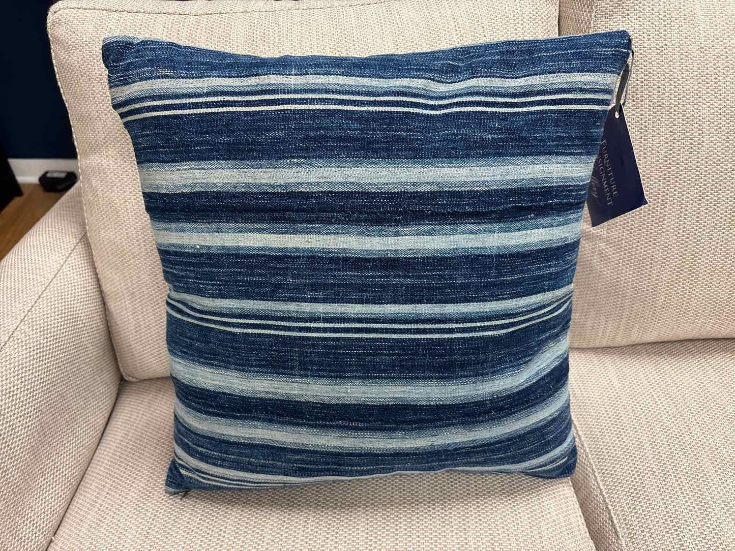 Textured Blue Stripe Accent Pillow