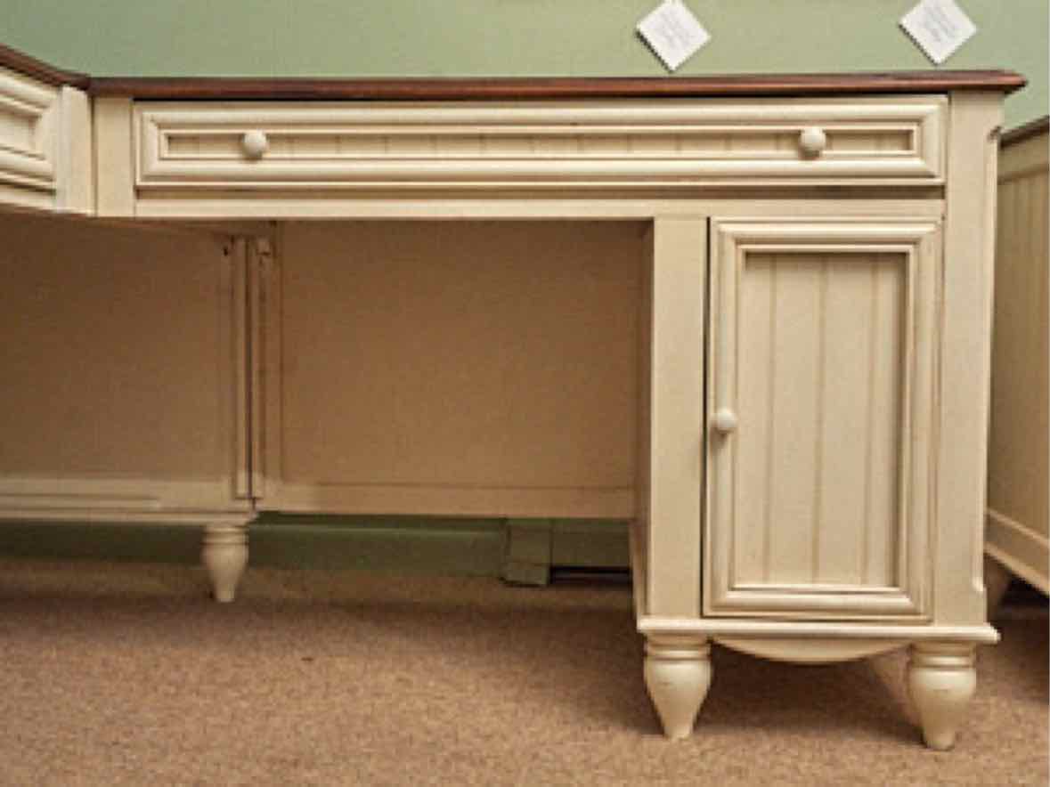 Cream Finish L Shaped Desk with Cherry Top