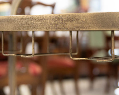 Wheeled Bar Cart in Brass Finish with Mirrored Top and Lower Shelf