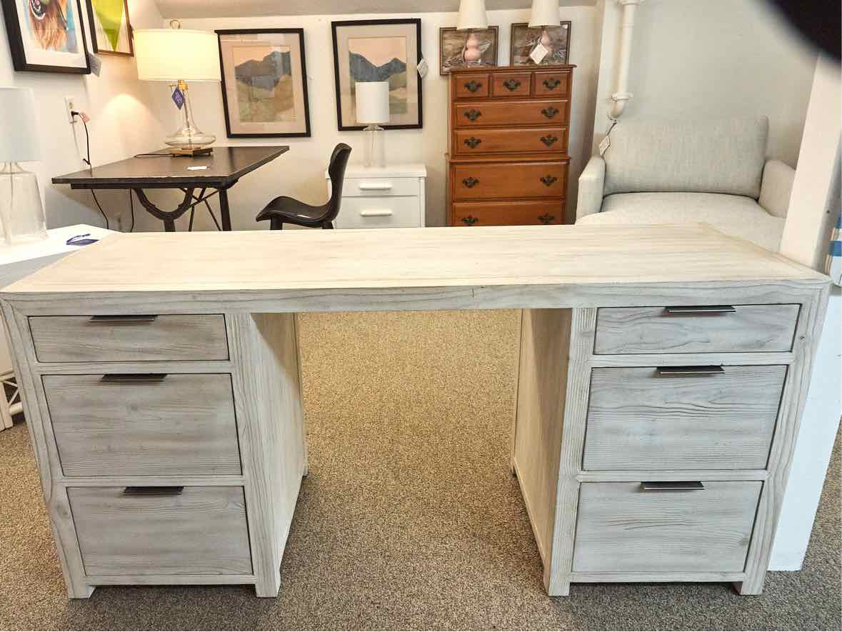 RH Laguana Whitewash Desk w/ 6 Drawers