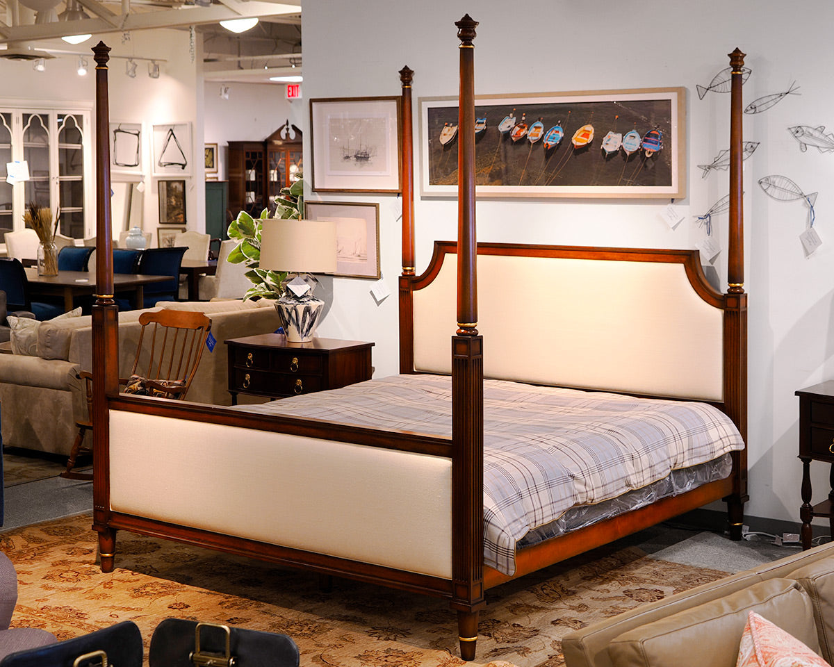 Four Post Cherry and Upholstered King Bed Frame