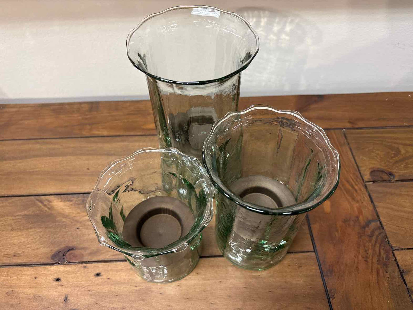 Set of Three Recycled Glass Ribbed Votive Cylinders