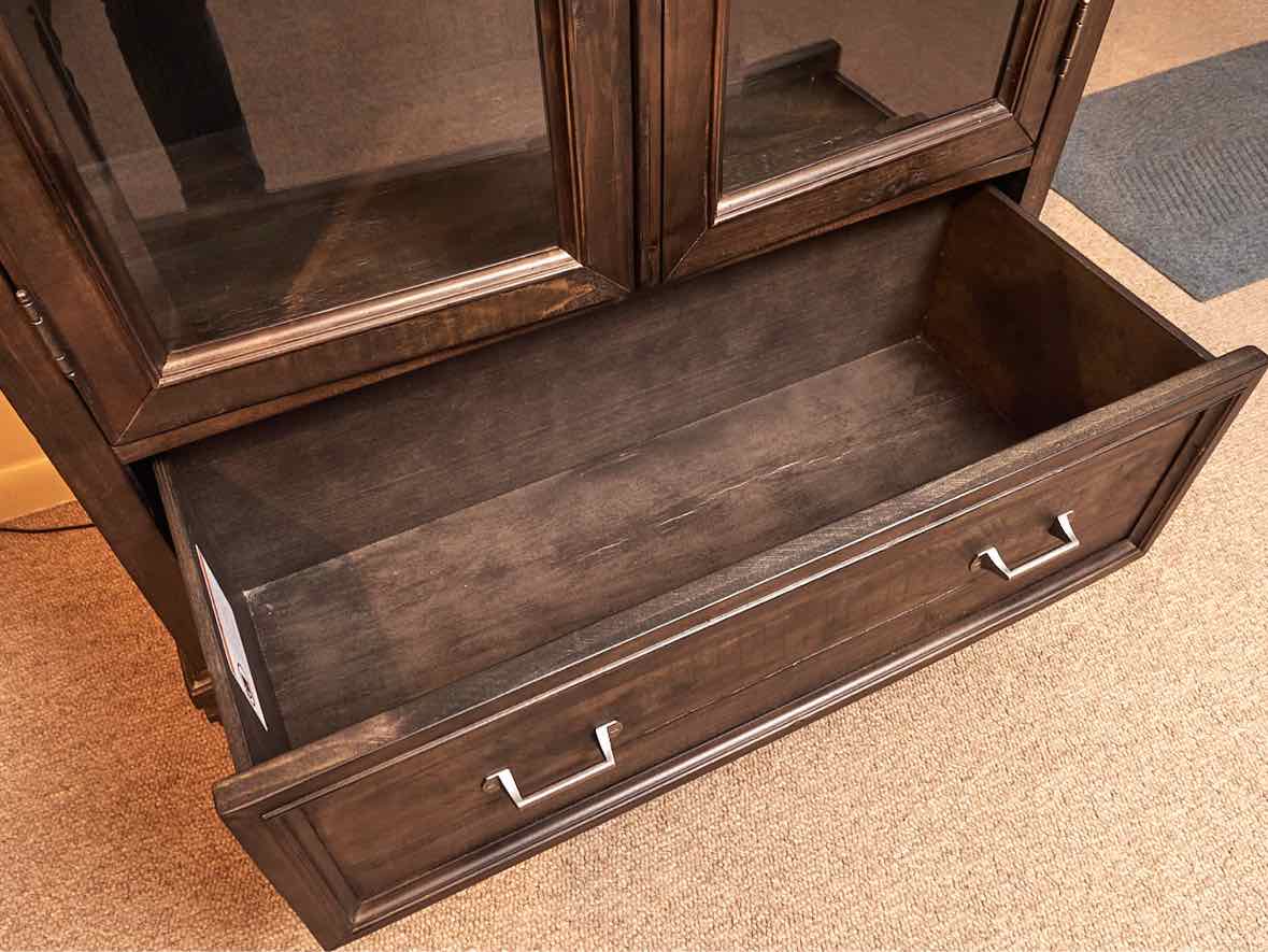 ' Driftwood Charcoal' Finish 2 Glass Door 1 Drawer 3 Shelf  Display Cabinet