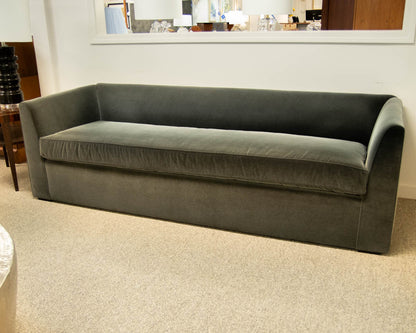 Baker Shelter Arm Bench Cushion 90" Sofa in Pine Velvet
