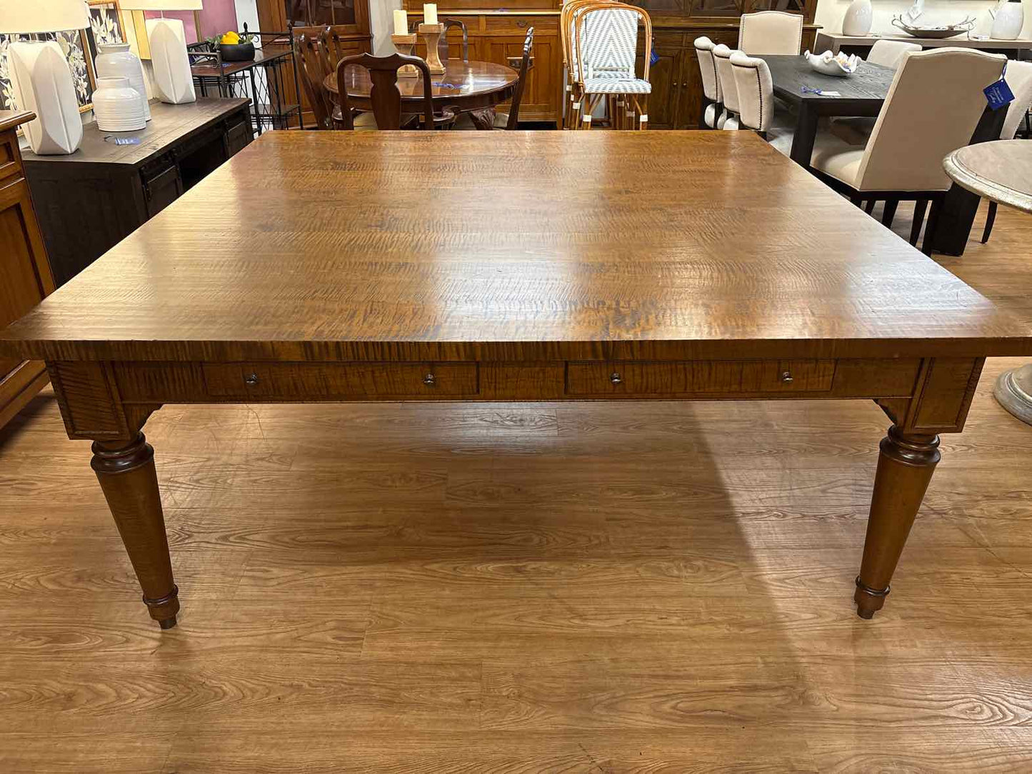 Stephen Plaud Square Tiger Maple Dining Table with 4 Drawers