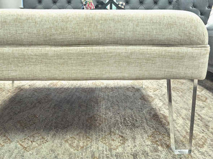 Gold & Ivory Button Square Ottoman with lucite Legs