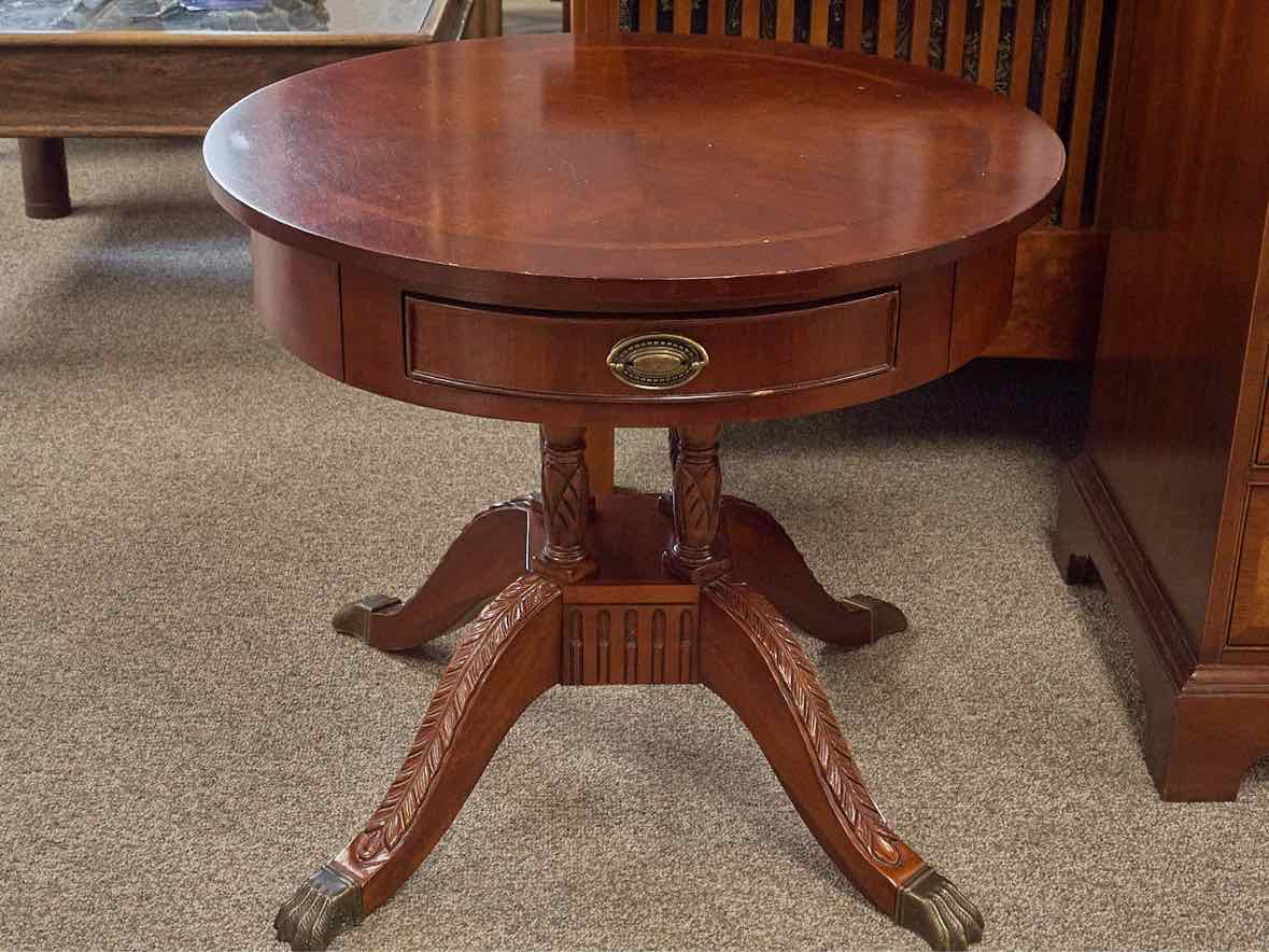 Inlaid Mahogany Drum Table W/ Drawer