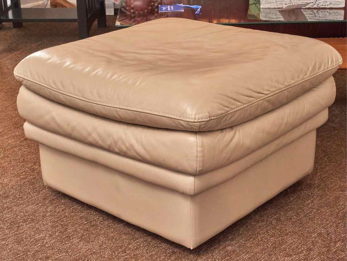 Italian Dove Taupe Bonded Leather Chair and Ottoman