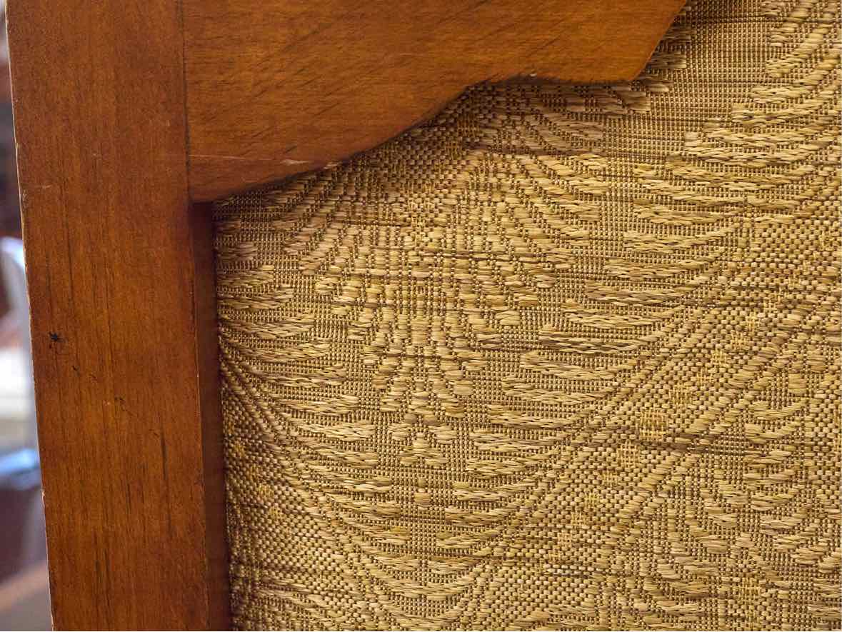 Wood Paneled Dining Table & 8 Fabric Dining Chairs w/ Nail Head Trim