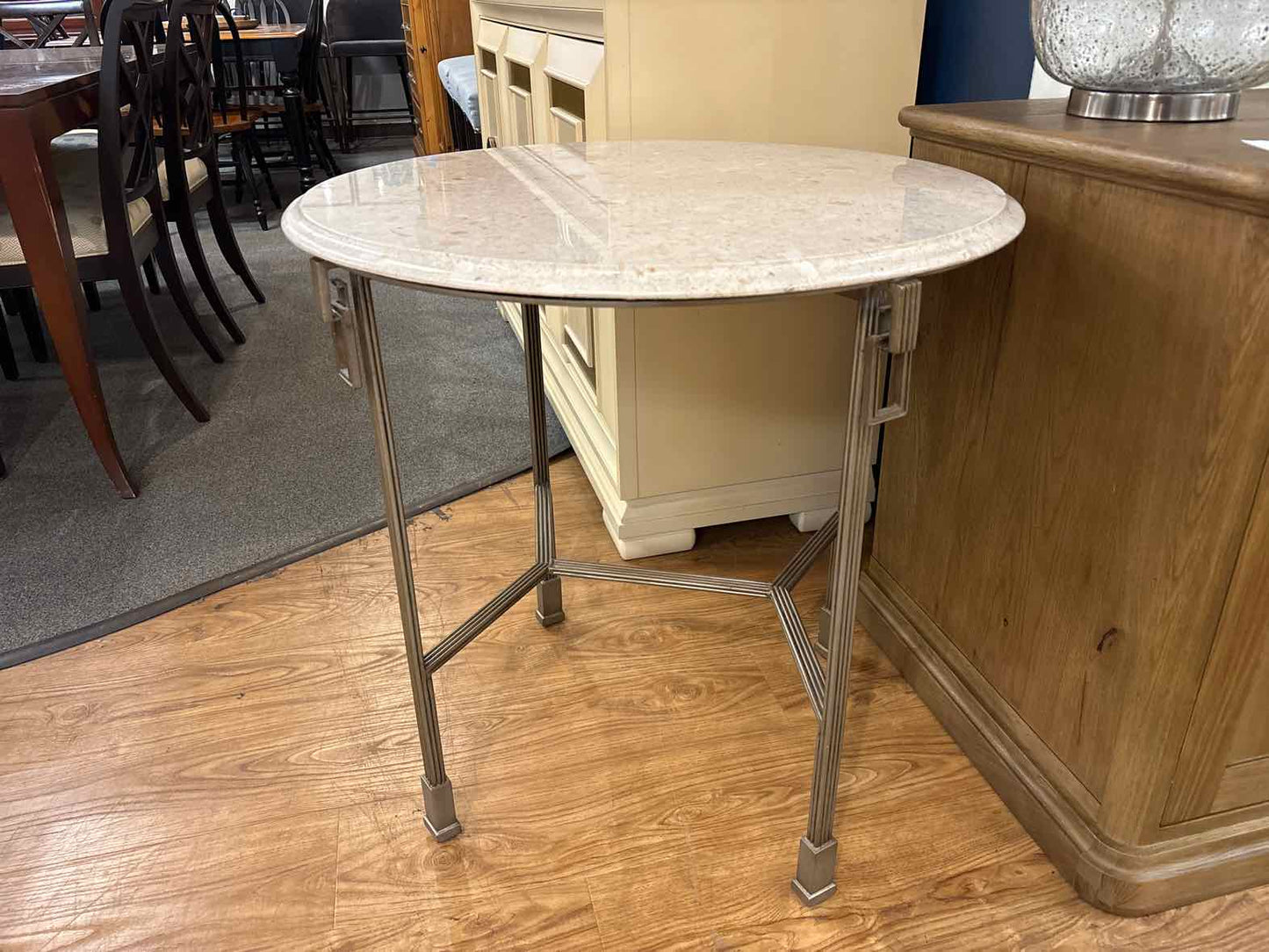 Round Side Table with Stone Top