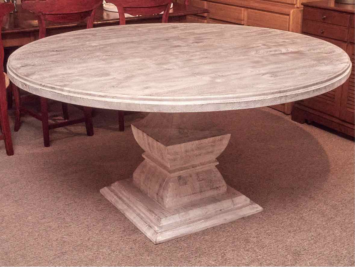 White Washed 60" Round Pedestal Dining Table