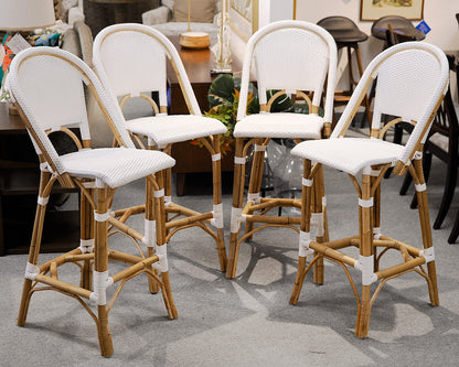 Set of 4 Serena & Lily "Riviera" Rattan Bar Stools