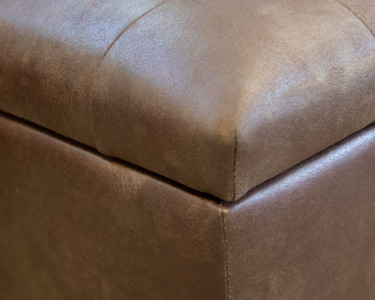 Pair of Faux Leather Tufted Storage Ottomans in Coffee with Nailhead Trim