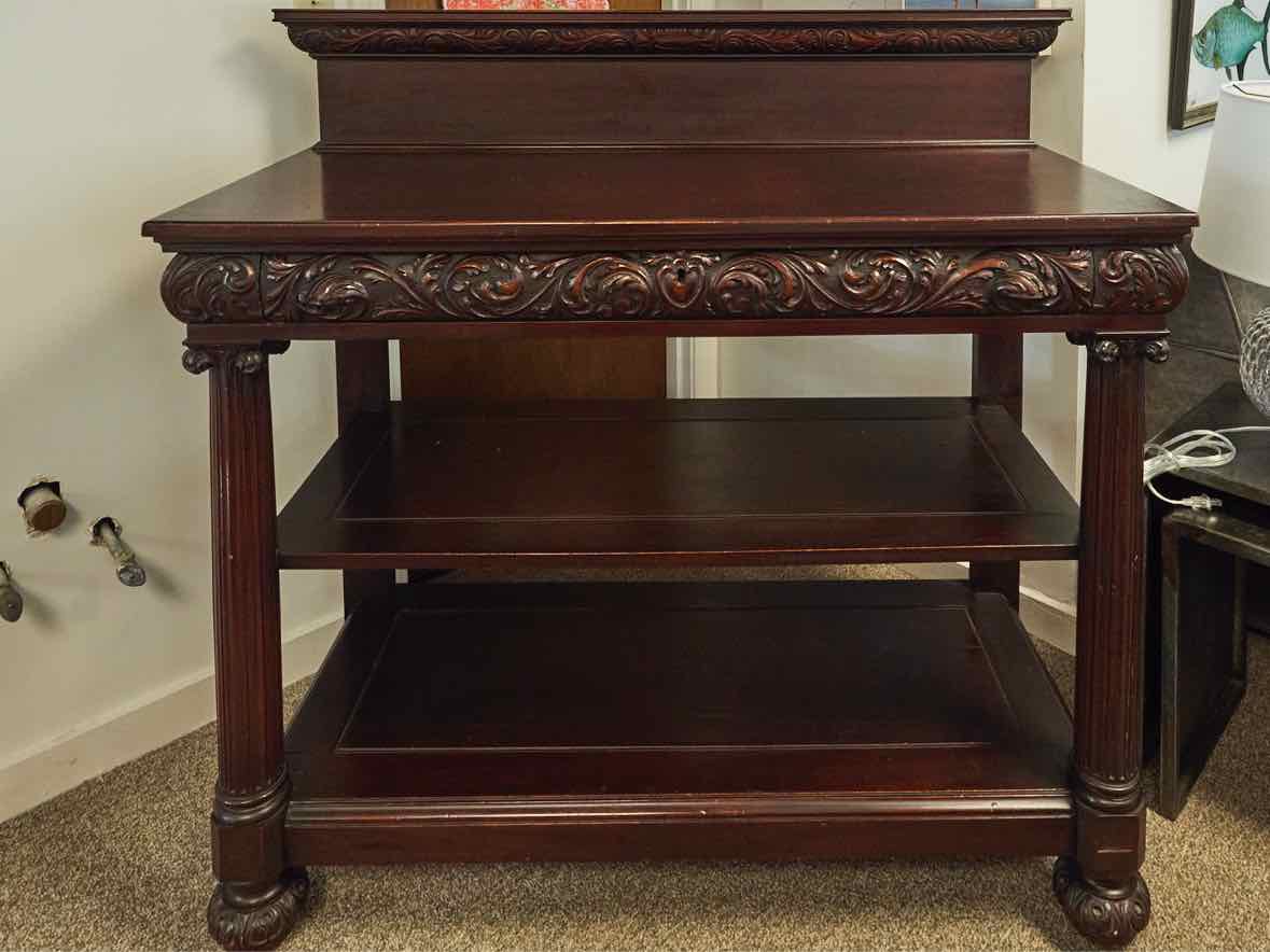Carved Open Server with Backsplash in Dark Finish Mahogany
