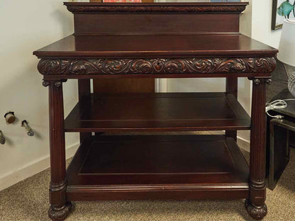Carved Open Server with Backsplash in Dark Finish Mahogany