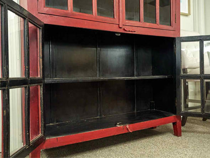 Crate & Barrel Glass Door Display Cabinet in Rustic Red