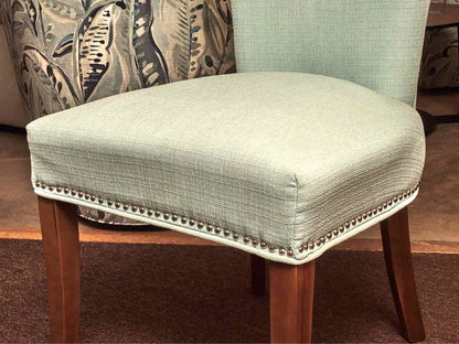 Pair Of Home Dec Far East Inc 'Robin's Egg Blue Upholstered Chrome Legs Chairs