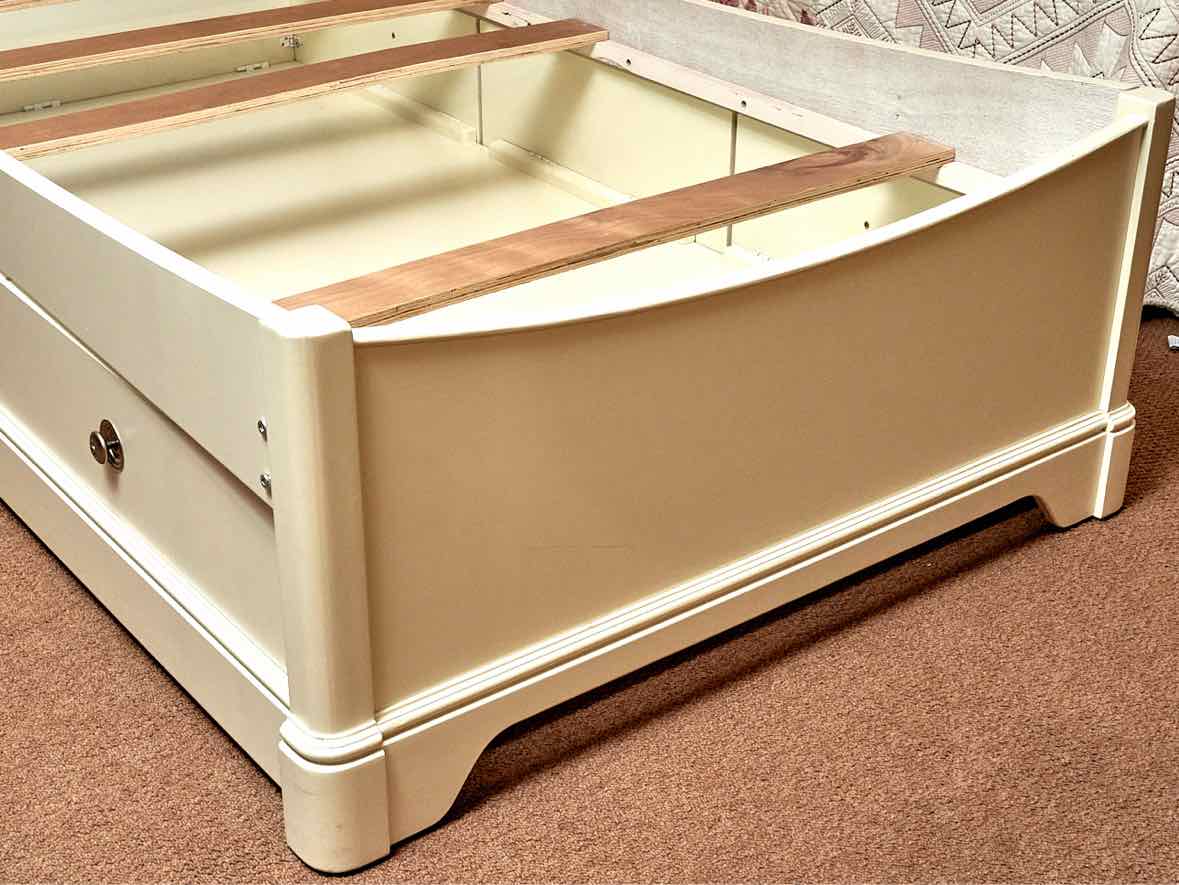 Cream Finish Sleigh Twin Bed With Under Storage
