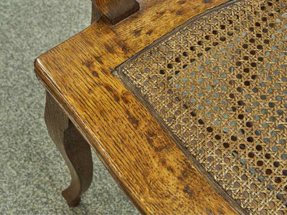 Pair of Pressback Oak Dining Arm Chairs with Cane Seats