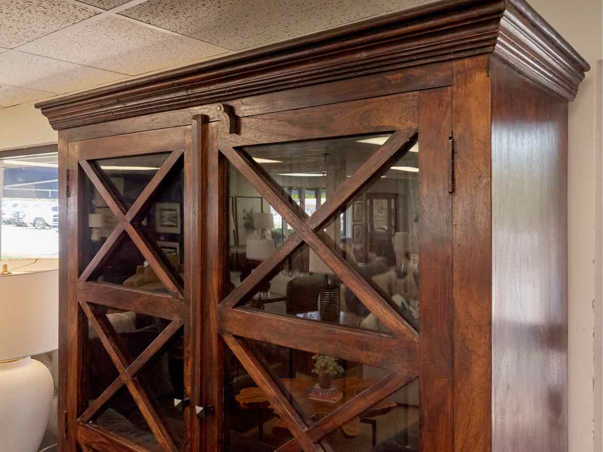 Rustic Wood Display Cabinet w/ Glass Doors