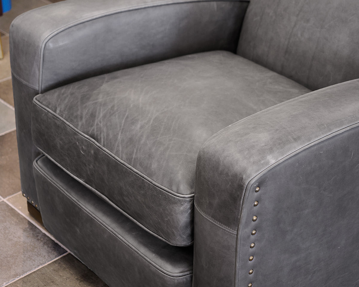 Pair of Restoration Hardware Gray Leather Chairs