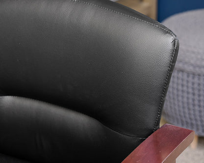 Black Faux Leather Office Chair on Dark Wood Frame