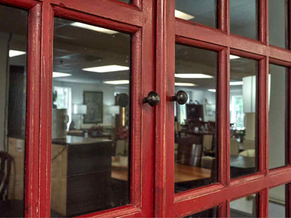 Crate & Barrel Glass Door Display Cabinet in Rustic Red