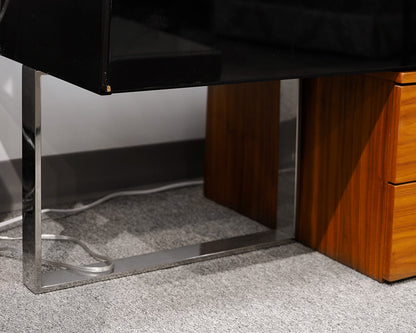 Contemporary Black Lacquer and Walnut Nesting Media Console