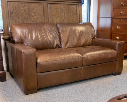 Soft Line Brown Leather Track Arm 67" Sofa