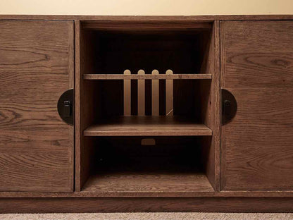 Ethan Allen New Zealand Pine 2 Door 2 Shelf & Side Panel Storage  Media Console