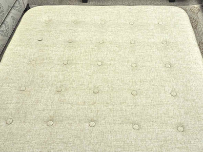 Gold & Ivory Button Square Ottoman with lucite Legs