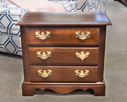 Three Drawer Cherry Nightstand W/Polished Brass Pulls